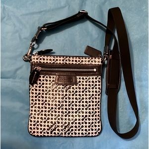 Coach cross-body. 8.5”x7.5” Black+White, unique Coach “C” pattern. Pre-loved. ❤️